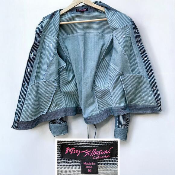 Betsey Johnson Pinstripe Denim Jean Corset Skull Jacket Collection USA Made 10 - Picture 8 of 9
